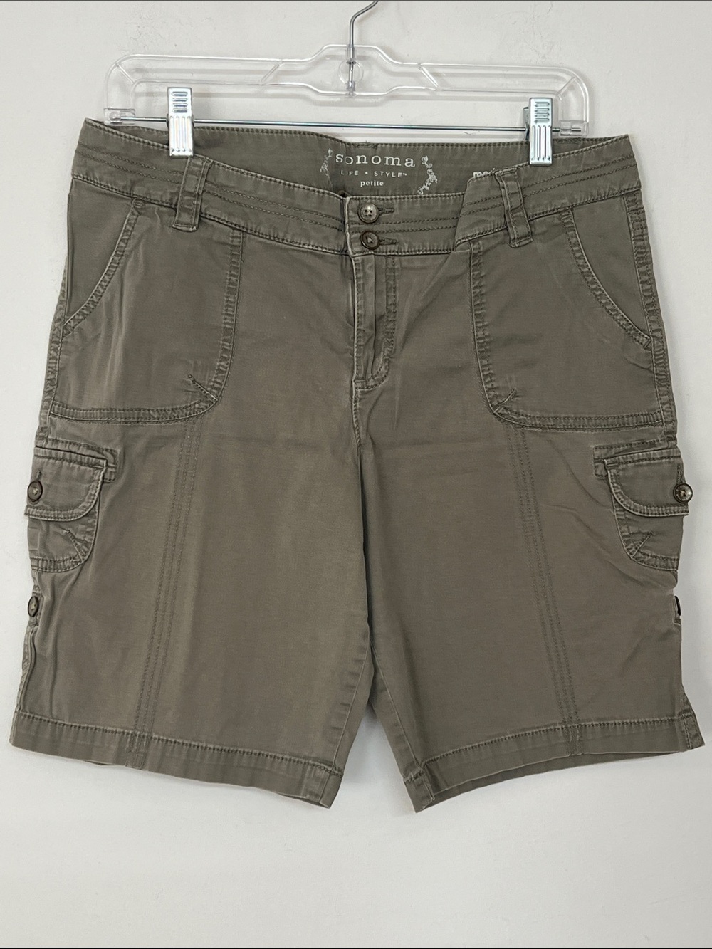 🌞 Sonoma Cargo Tactical Shorts in Olive-Taupe lots of Pockets women size 12P